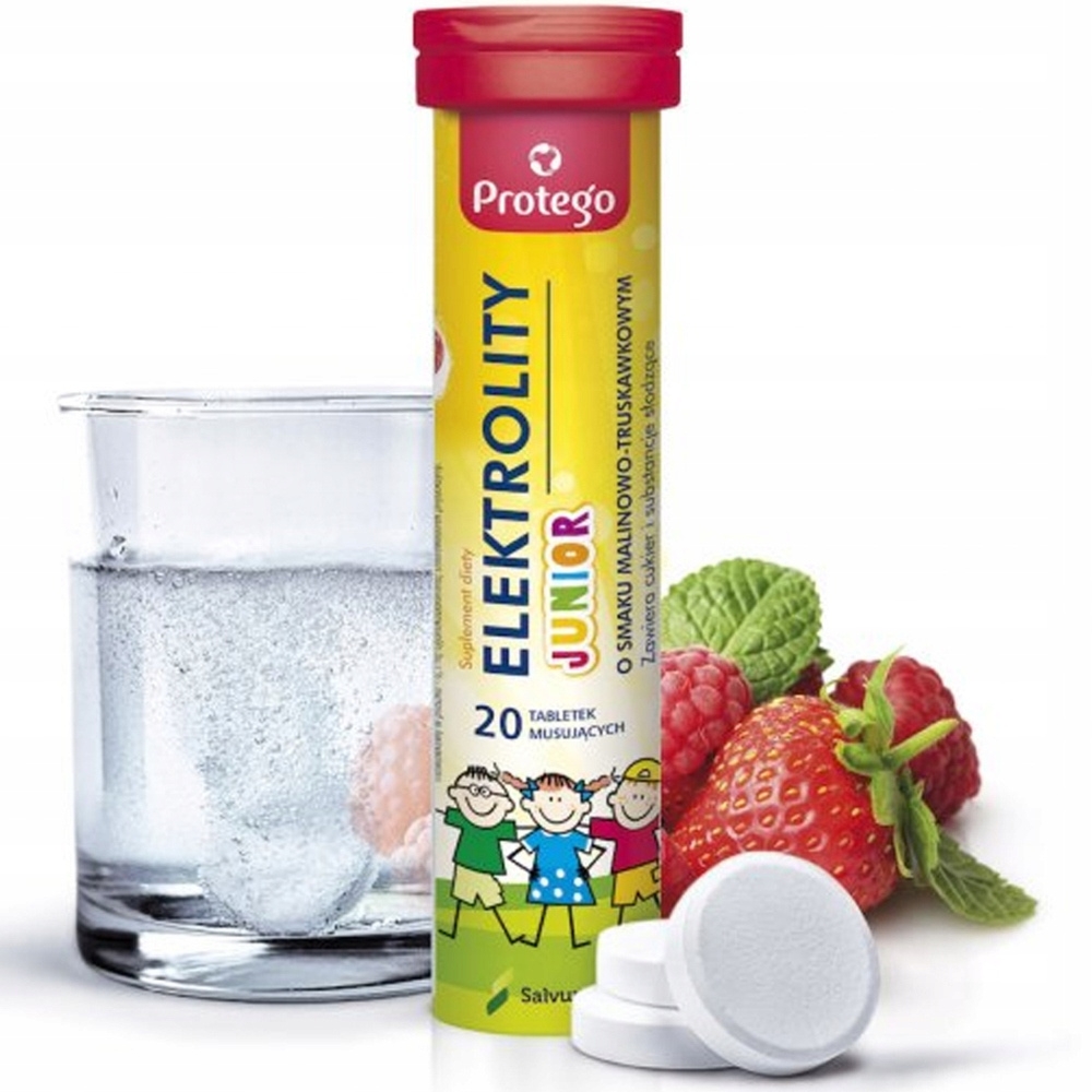 Protego Elektrolity Junior Smak Malinowy Nawodnienie 20 Tabletek Musujących