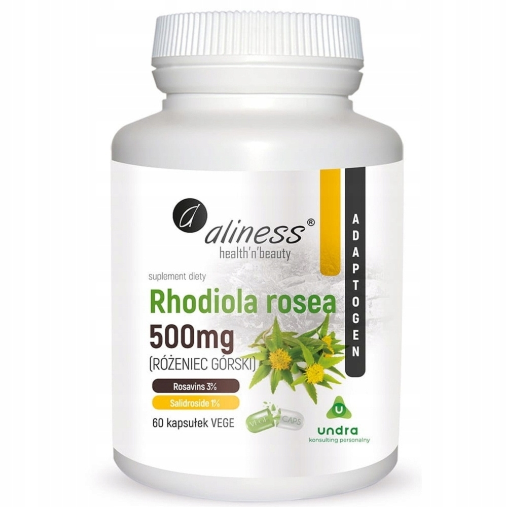 Aliness Rhodiola Rosea 500 mg Różeniec Górski Stres Koncentracja 60 Kaps