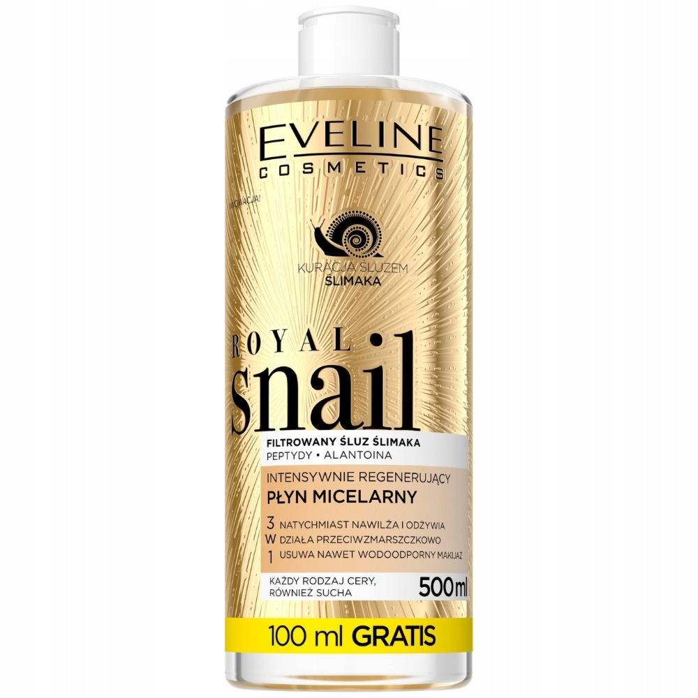 Eveline Royal Snail Regenerujący Płyn Micelarny Śluz Ślimaka Peptydy 500ml