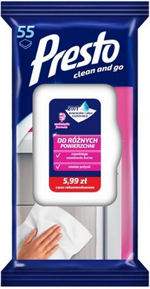 Presto Nawilżane Ściereczki Uniwersalne 55 Sztuk