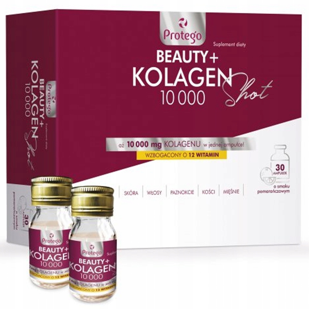Protego BEAUTY+ Kolagen 10.000 Shot Suplement Diety Włosy Skóra 30 Ampułek