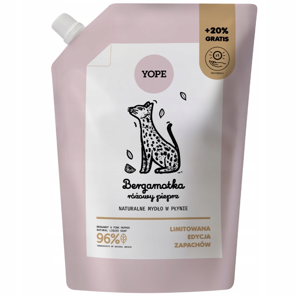 Yope Naturalne Mydło w Płynie Do Rąk Bergamotka Pieprz Zapas Doypack 600ml