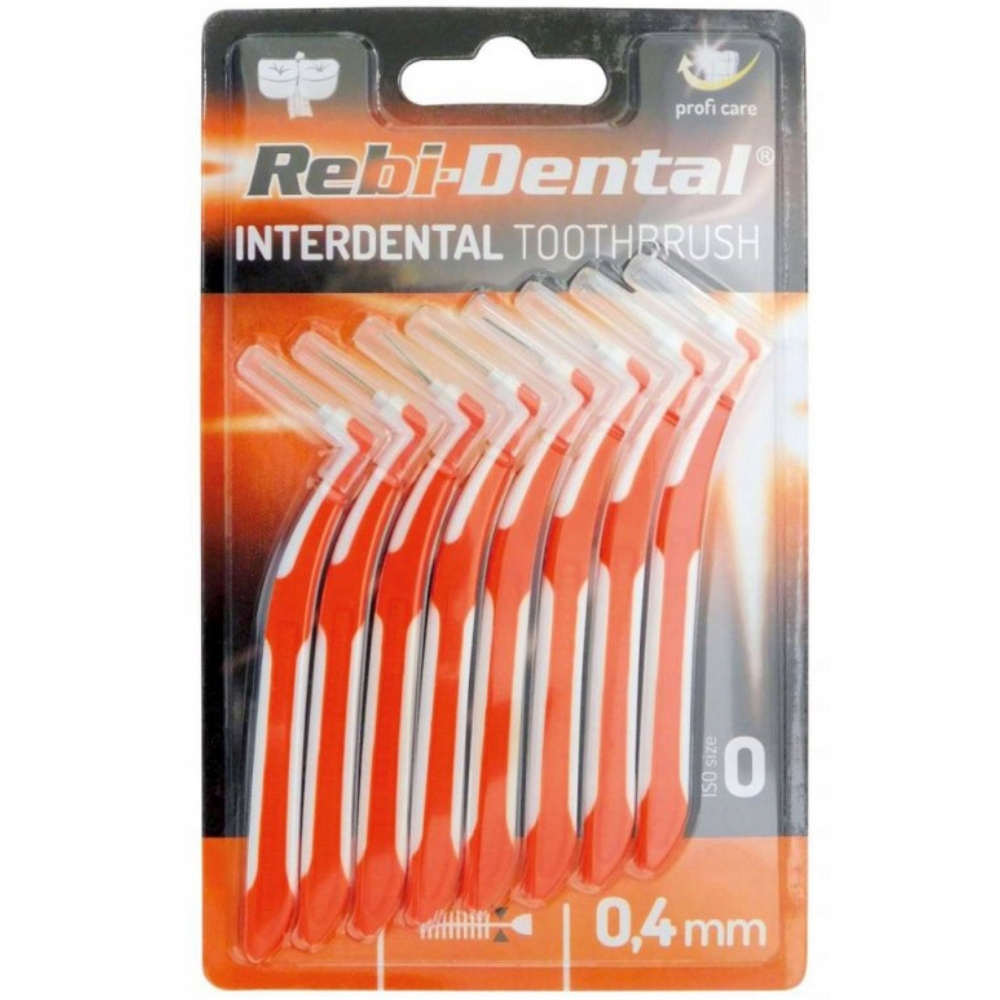 Rebi Dental Szczoteczka Międzyzębowa 0,4mm Antypoślizgowy Uchwyt 8 sztuk