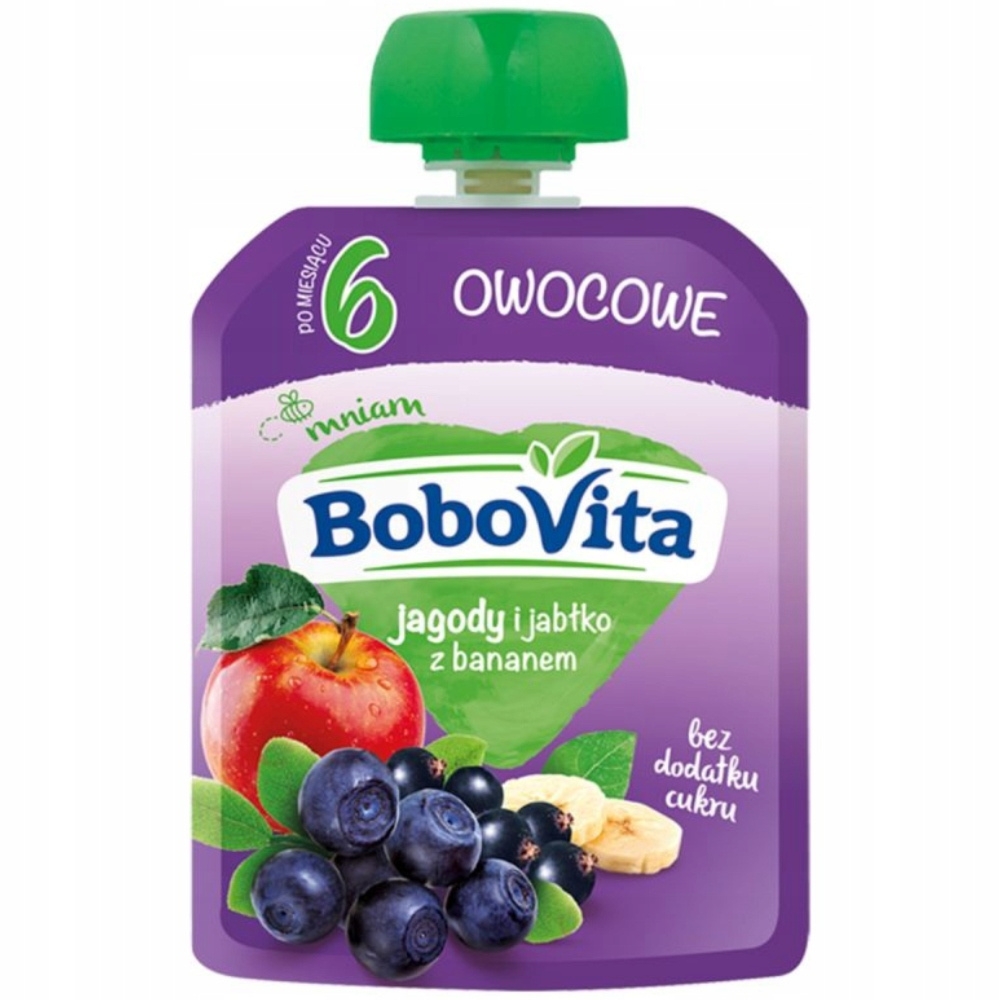 Bobovita Owocowy Mus Dla Dzieci Jagody Jabłka i Banany Po 6 Miesiącu 80g