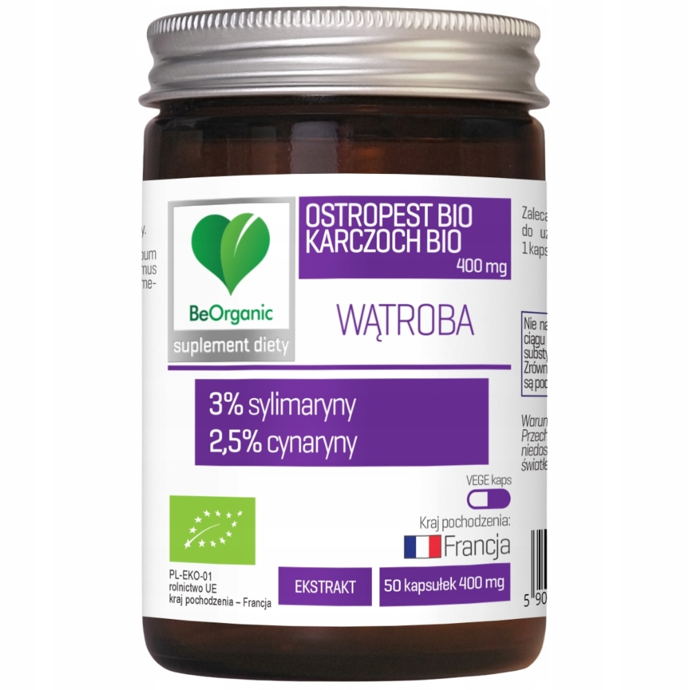 BeOrganic Ostropest + Karczoch Bio 400mg Zdrowie i Ochrona Wątroby 50 Tabl
