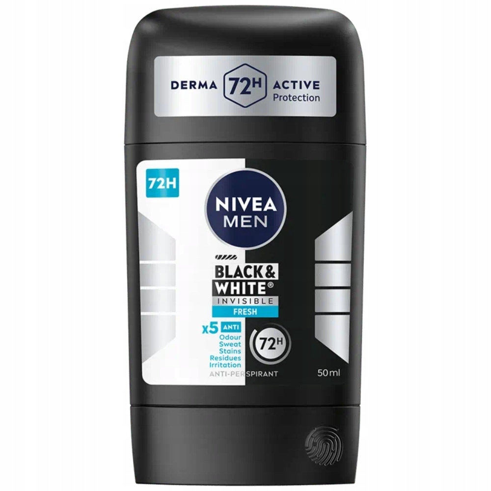 Nivea Men Black White Invisible Fresh 72H Antyperspirant Męski Sztyft 50ml