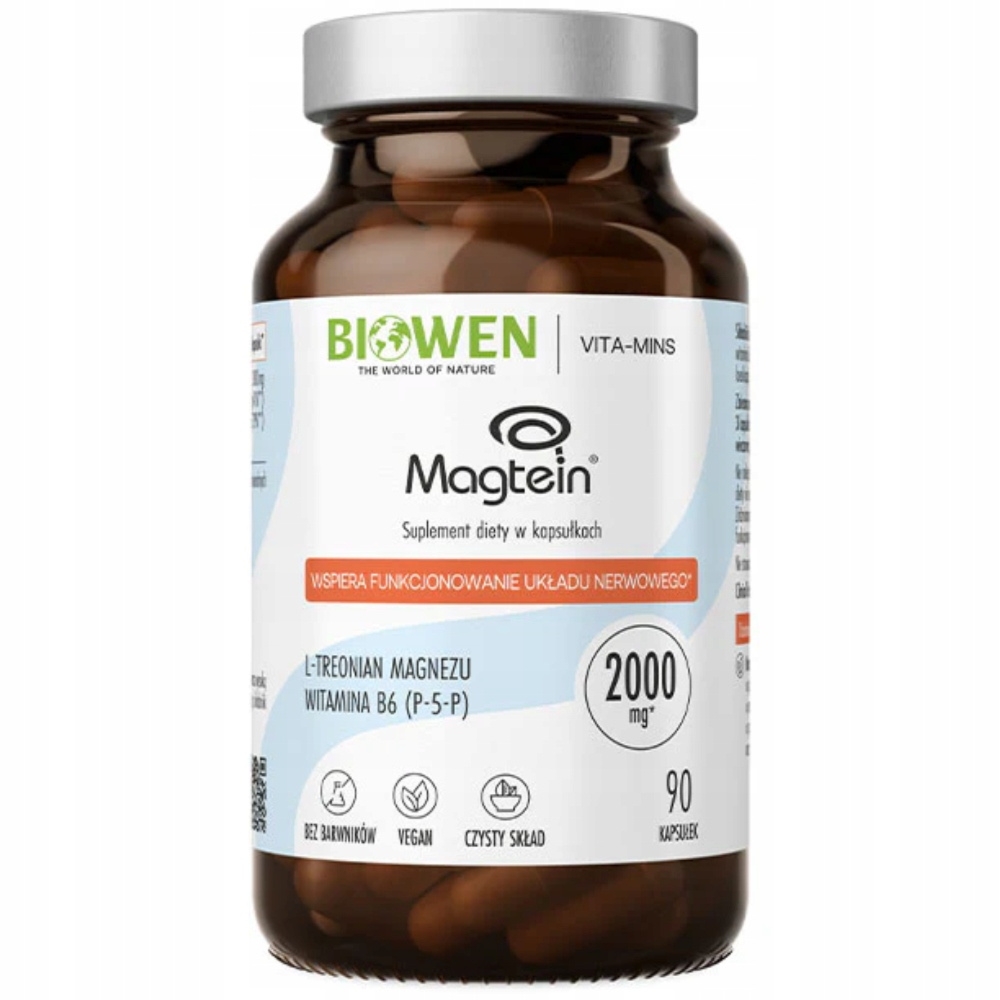 Biowen Magtein Treonian Magnezu z Witaminą B6 Układ Nerwowy Mięśnie 90 Kaps