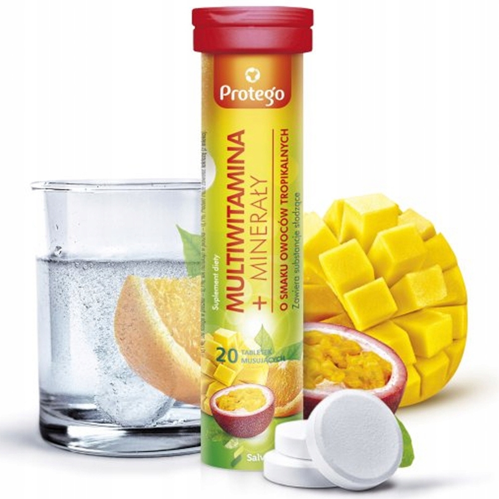 Protego Multiwitamina+Minerały Suplement Diety Owoce Tropikalne 20 Tabletek