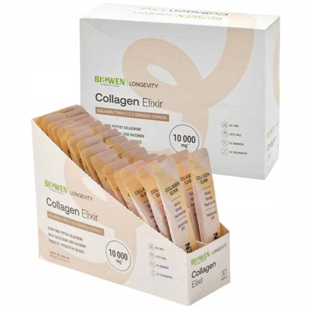 Biowen Collagen Elixir 10 000mg Rybi Kolagen Cynk Biotyna Wit C 30 Saszetek