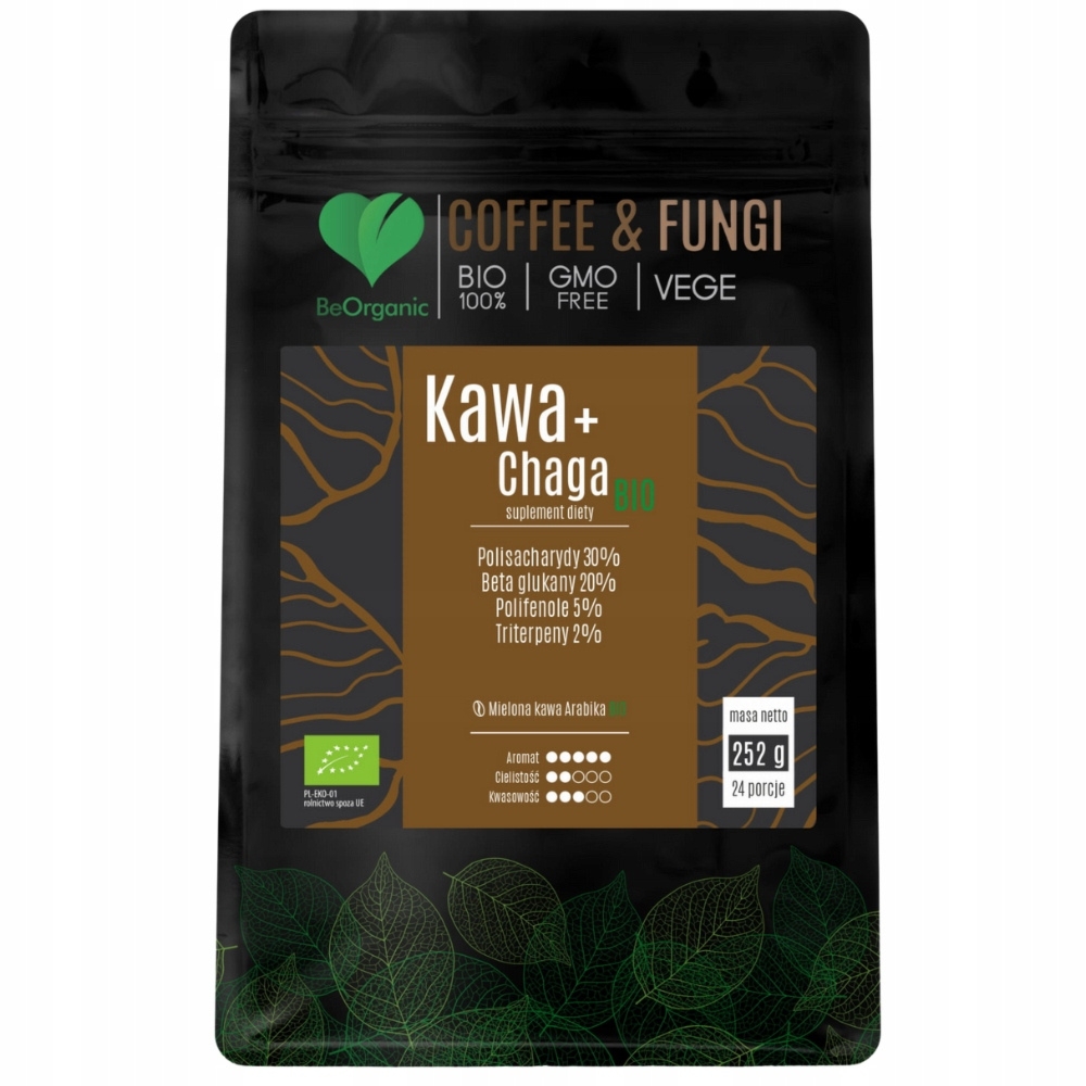 BeOrganic Coffee Fungi Kawa Mielona Arabica + Grzyby Chaga Bio 252g