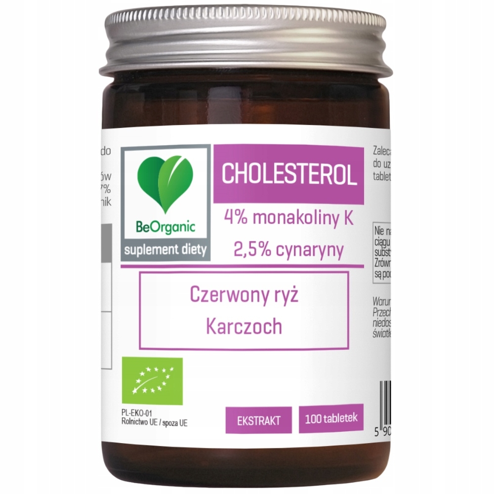 BeOrganic Cholesterol Complex Karczoch Czerwony Ryż Monakolina K 100 Tabl
