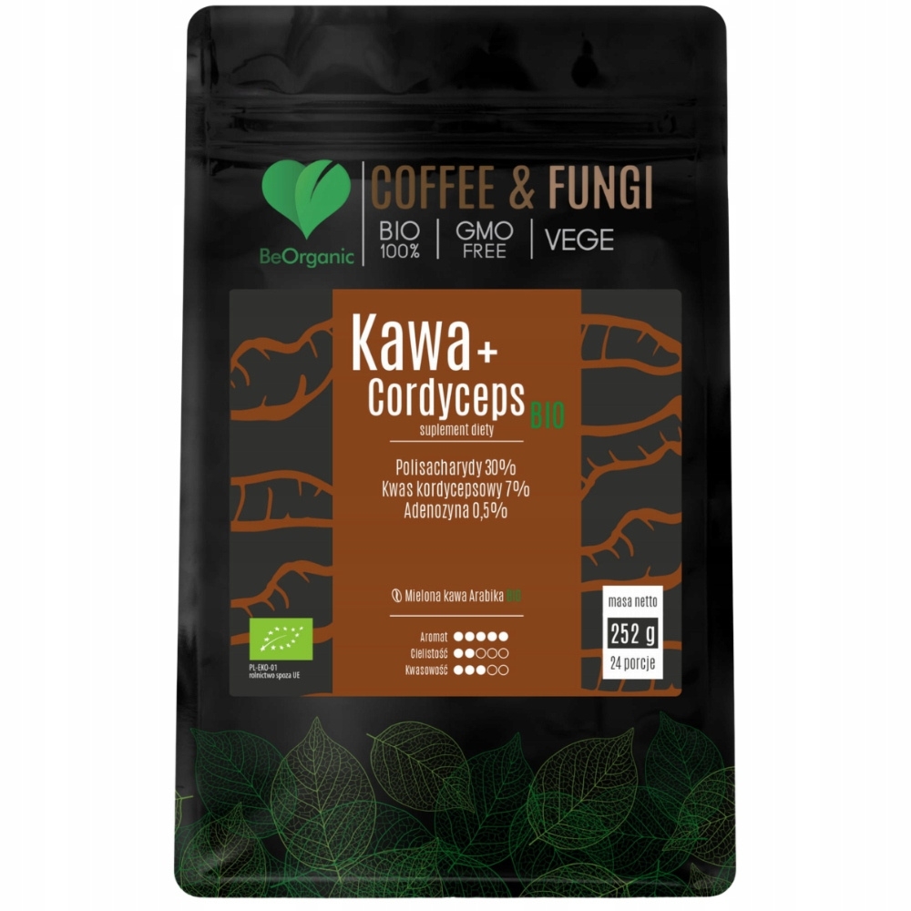 BeOrganic Coffee Fungi Kawa Mielona Arabica + Cordyceps Grzyby Bio 252g