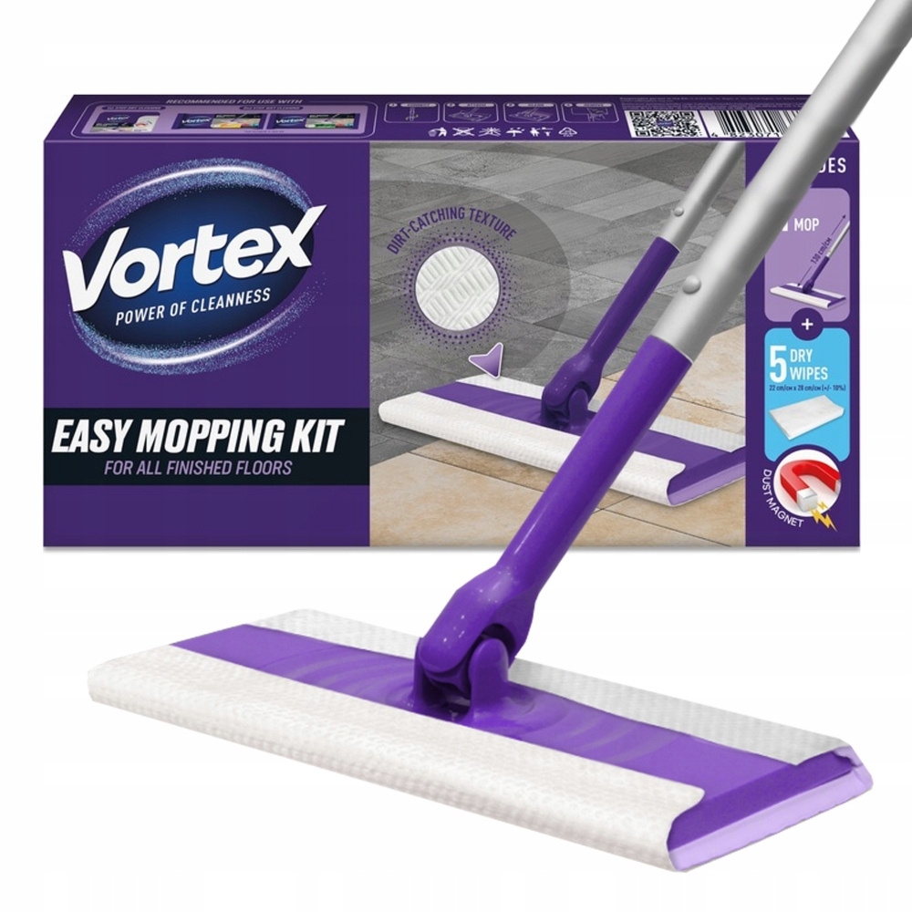Vortex Mop Płaski Obrotowy Do Mycia Podłogi+ 5 Ściereczek Do Mopowania