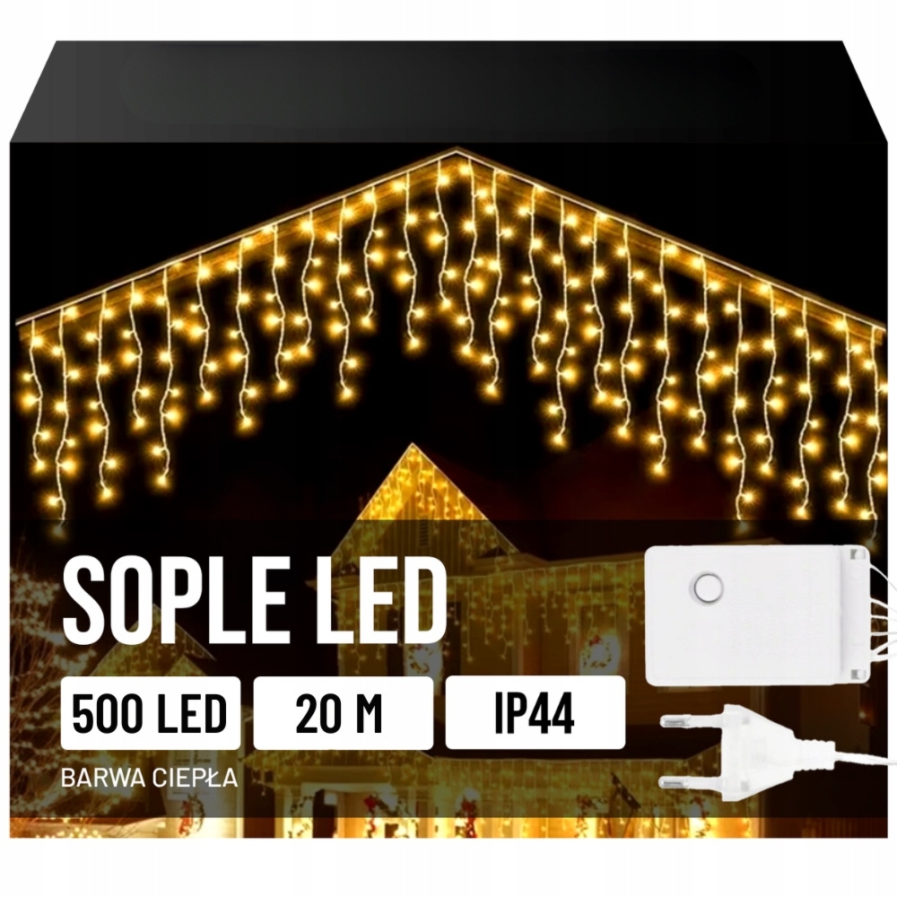 CoolStaff Lampki Sople Białe Choinkowe Świąteczne Zewnętrzne Ciepłe Blask 500 Led
