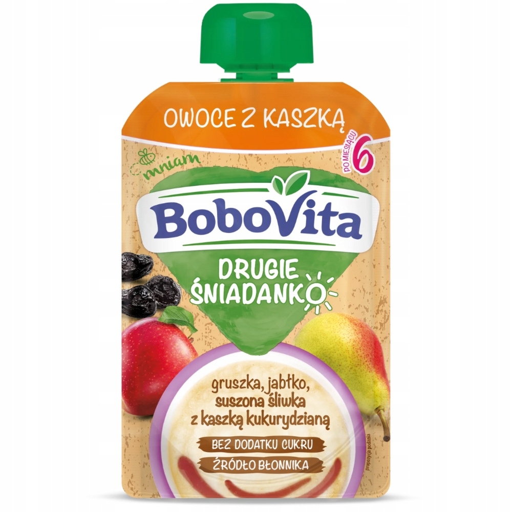 Bobovita Drugie Śniadanko Dla Dzieci Mus z Kaszką Gruszka Śliwka 6 Msc 100g