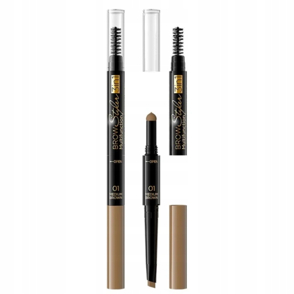 Eveline Brow Styler Kredka Do Brwi z Gąbeczką Szczoteczką 01 Medium Brown