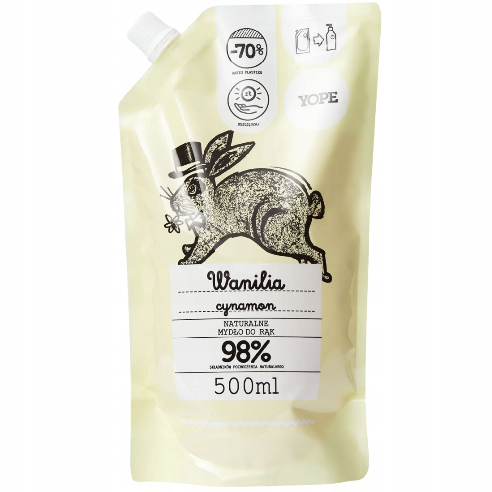 Yope Naturalne Mydło w Płynie Do Rąk Wanilia Cynamon Zapas Doypack 500ml