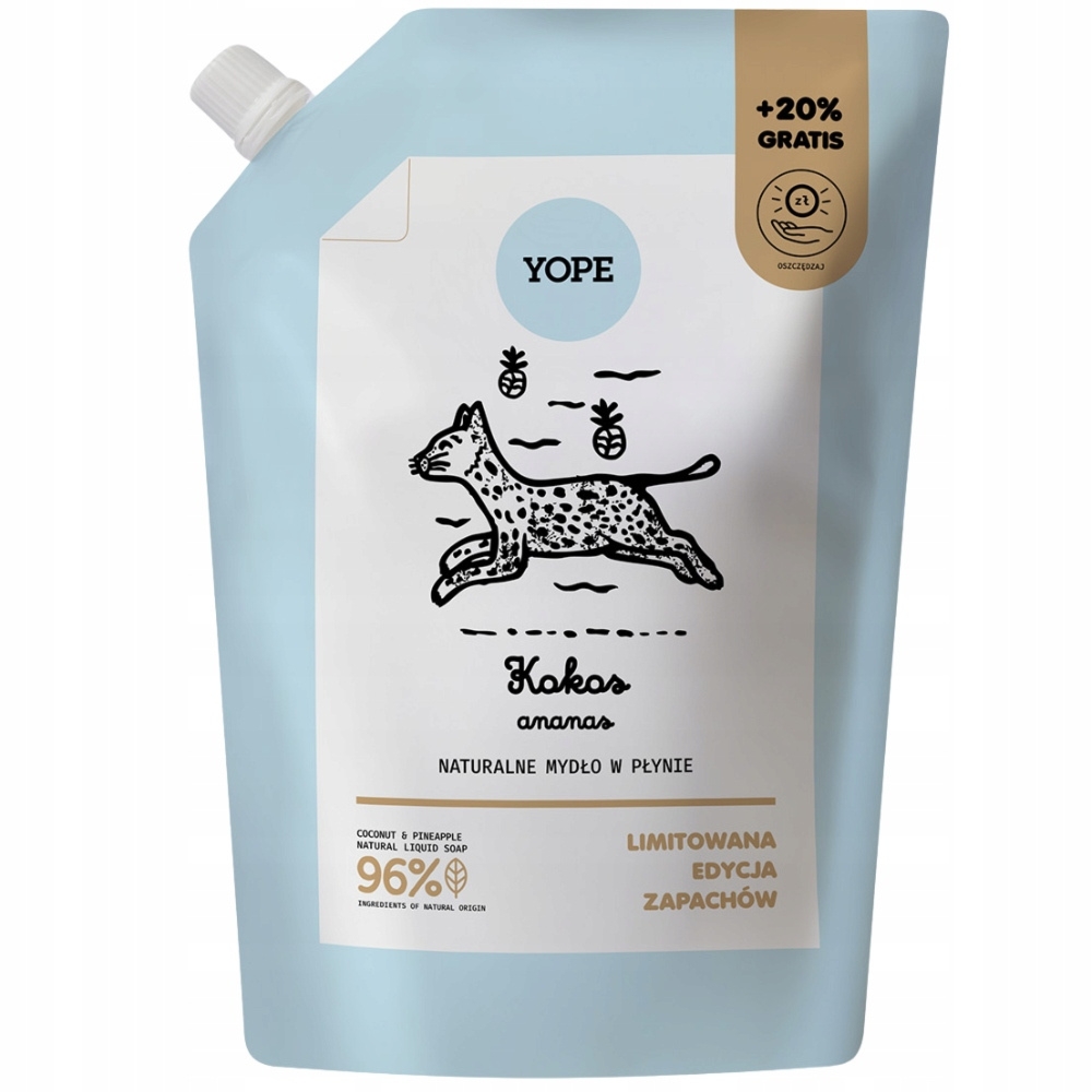 Yope Naturalne Mydło w Płynie Do Rąk Kokos i Ananas Zapas Doypack 600ml