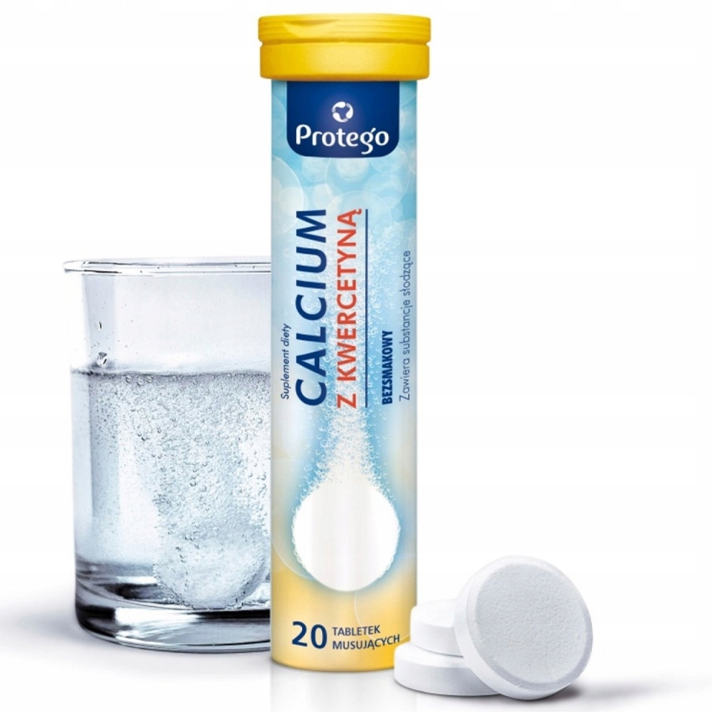Protego Calcium z Kwercetyną Wapń Zdrowe Kości Zęby Bezsmakowe 20 Tabletek