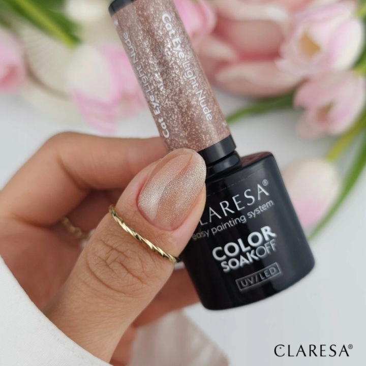 Claresa Lakier Hybrydowy Do Paznokci Nude Glow Cat Eye Light Nude Beżowy 5g