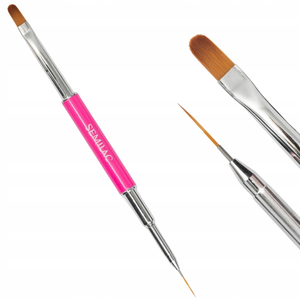 Semilac Nail Brush 2w1 Dwustronny Cienki Pędzel Do Żelu 6mm i Zdobień Róż