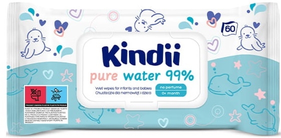 Kindii Chusteczki Nawilżane Pure 99% Wody 60 Sztuk