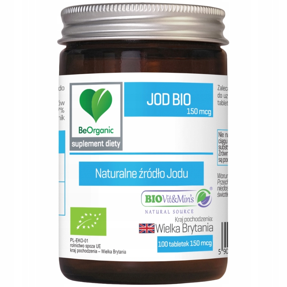 BeOrganic Jod Bio 150mcg Naturalne Źródło Układ Nerwowy Tarczyca 100 Tabl