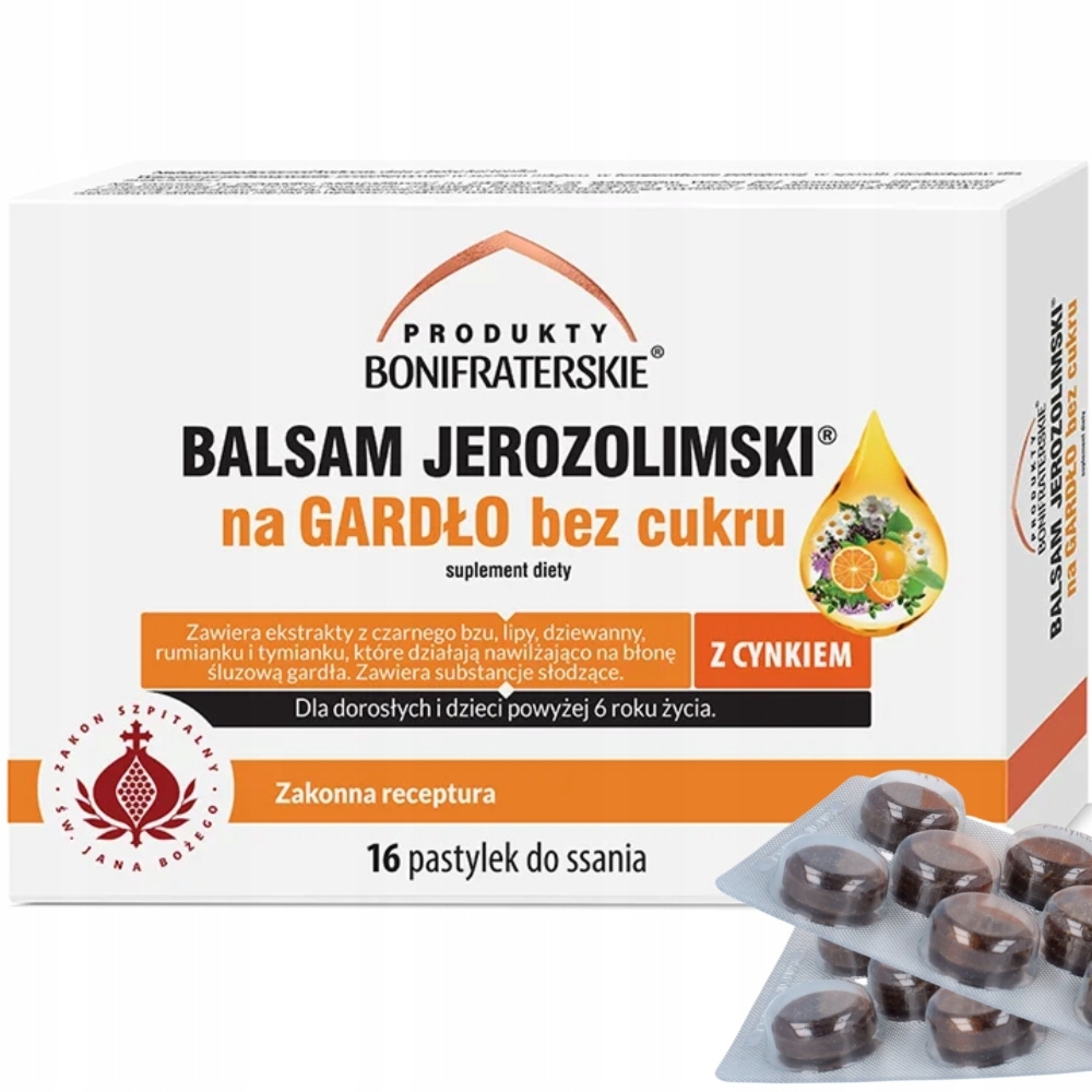 Bonifraterskie Balsam Jerozolimski Na Gardło Bez Cukru Cynk 16 Pastylek Data Ważności 04.2026