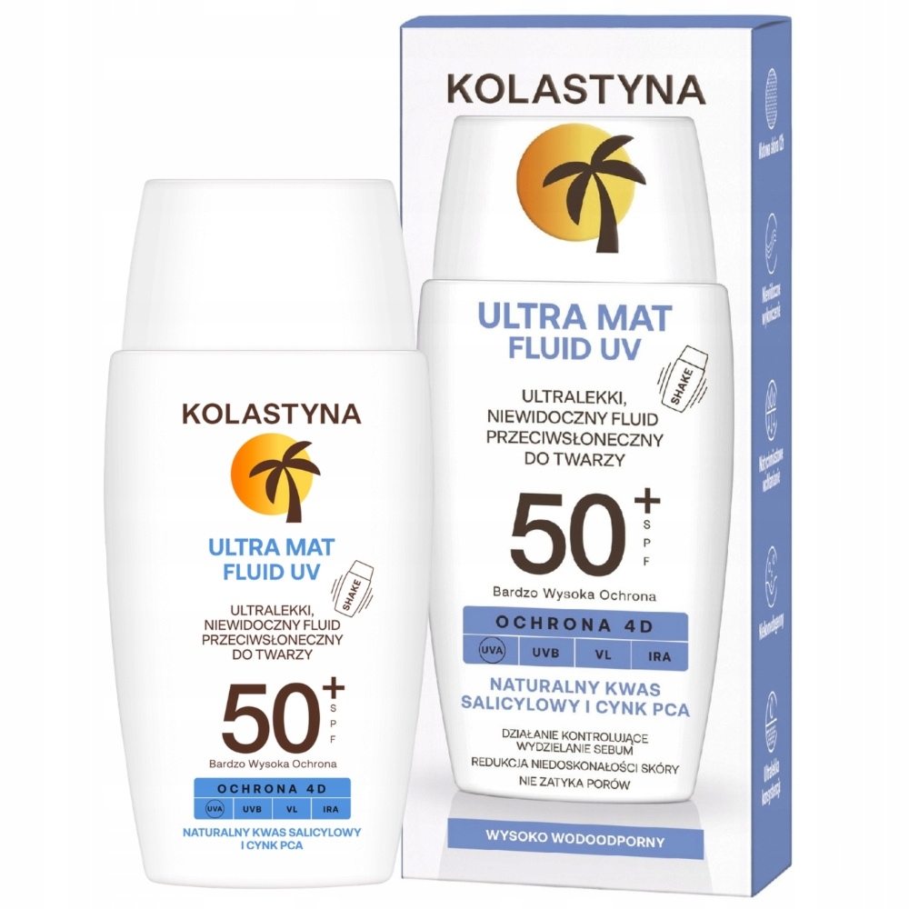 Kolastyna Mat Wodoodporny Fluid Do Twarzy Niewidoczny z Filtrem SPF 50 40ml