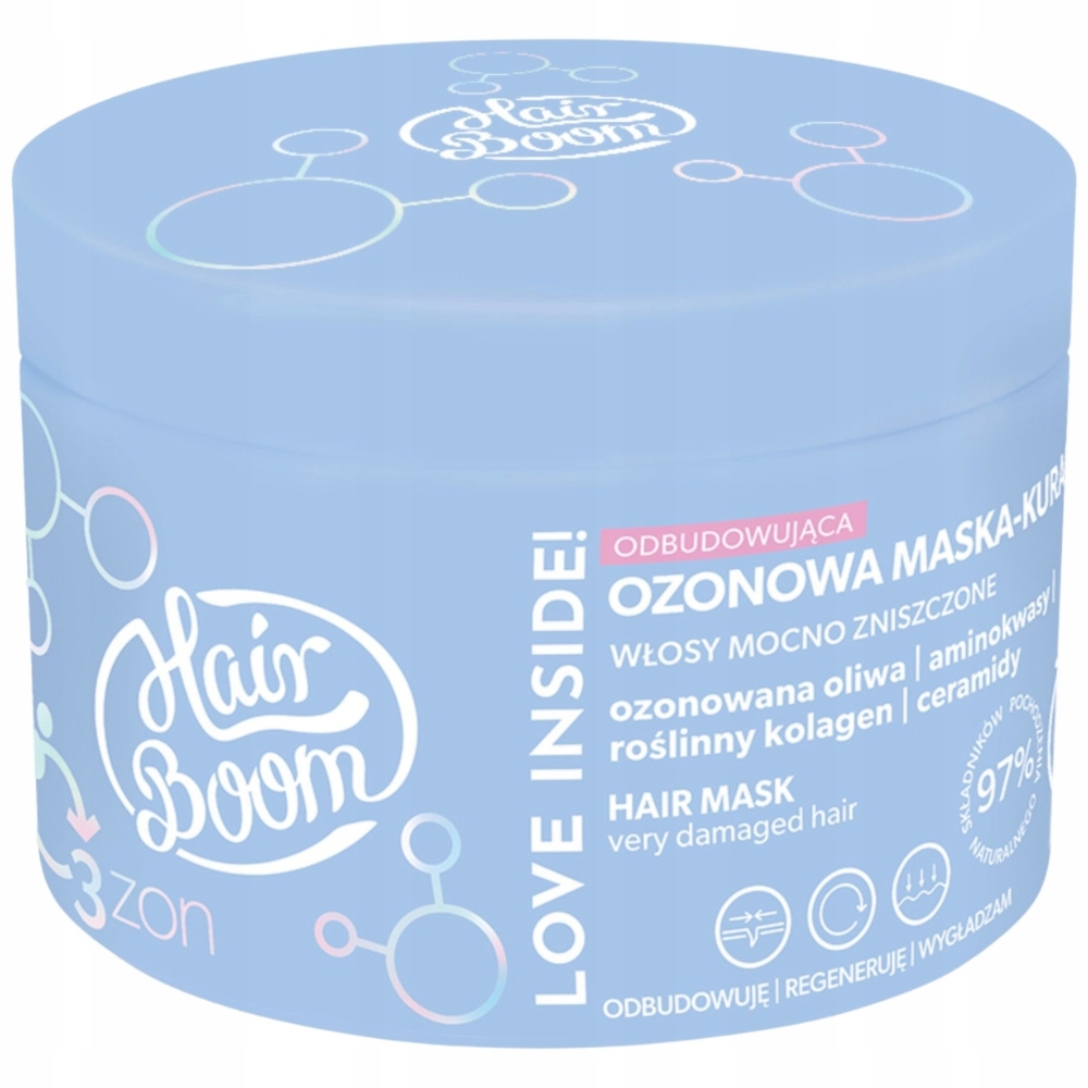 HairBoom O3ZON Odbudowująca Maska Do Włosów Mocno Zniszczonych 225ml
