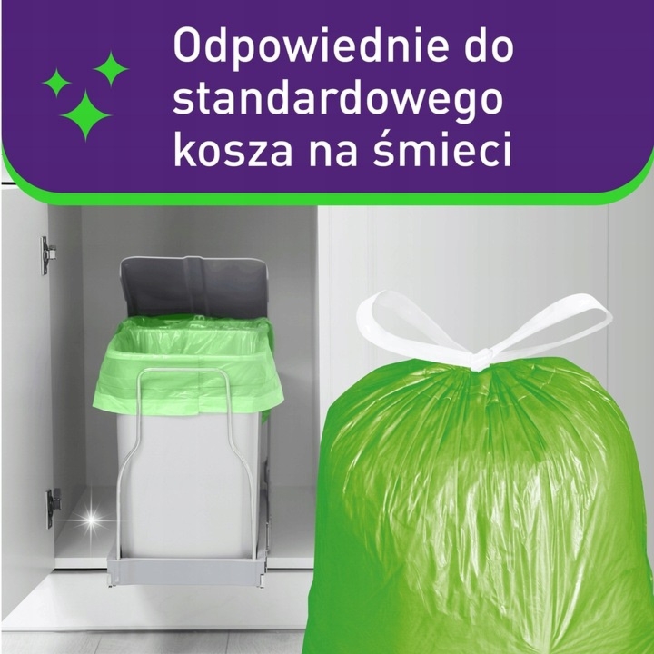 Vortex Worki Na Śmieci z Taśmą Ściągającą Mocne Zielone 35L 15 Sztuk