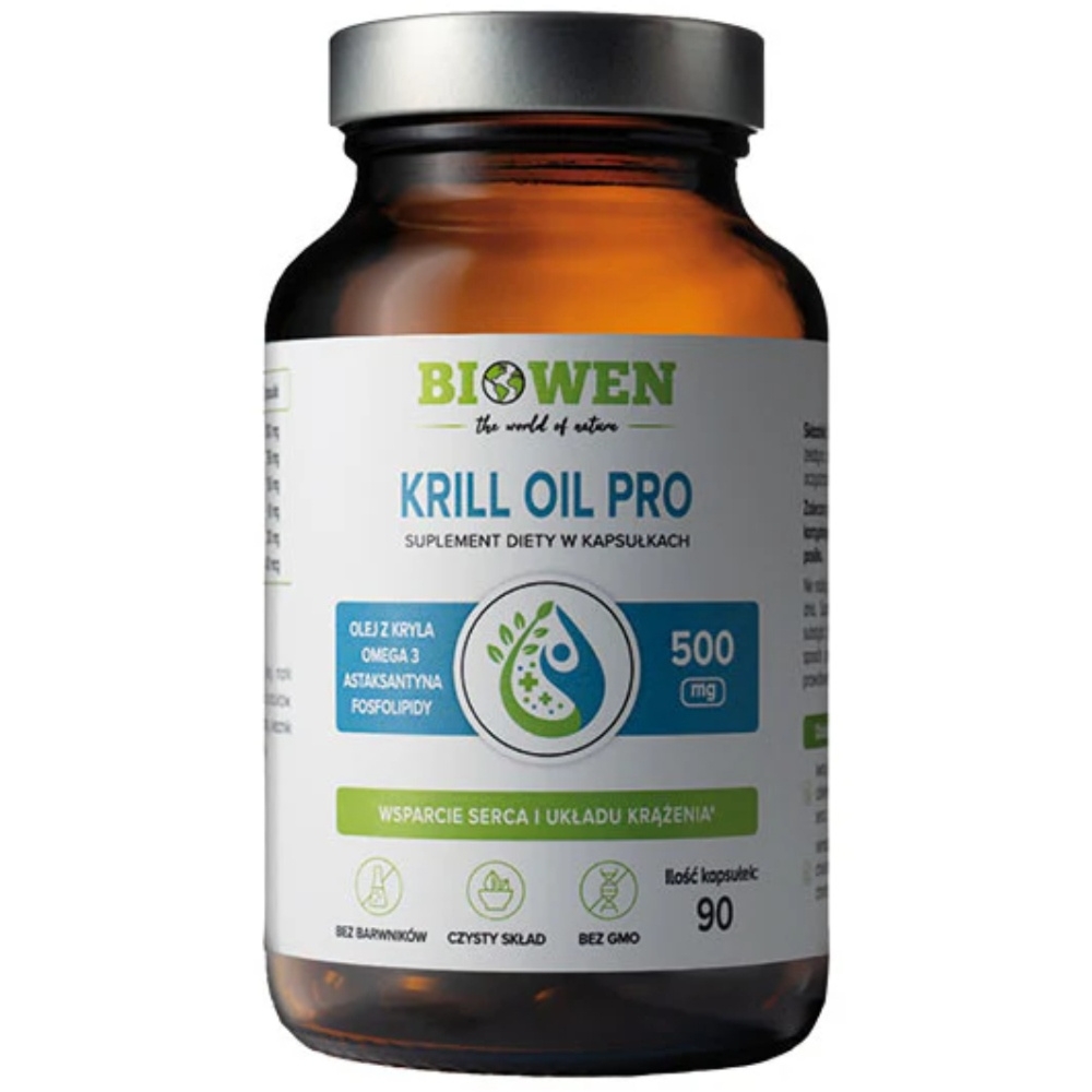 Biowen Krill Oil Pro 500mg Suplement Olej z Kryla Kwasy Omega 3 90 Kaps
