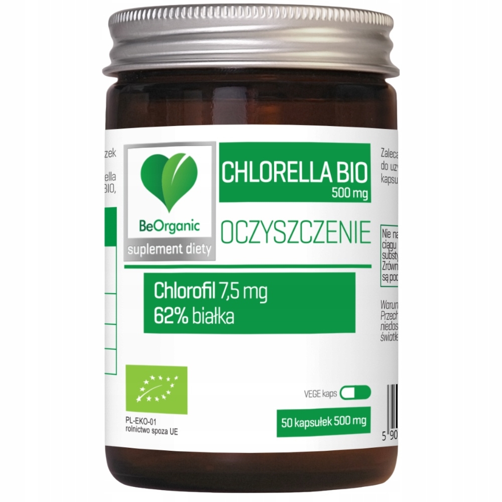 BeOrganic Chlorella Bio 500mg Wsparcie Oczyszczenia Organizmu 50 Kapsułek