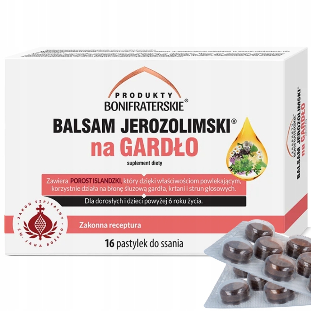 Bonifraterskie Balsam Jerozolimski Na Gardło Porost Islandzki 16 Pastylek Data Ważności: 06.2026