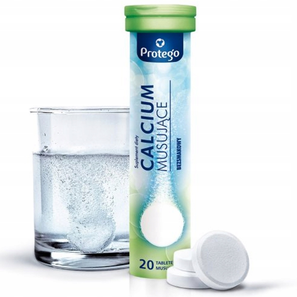 Protego Calcium Musujące Wapń Zdrowe Kości Zęby Bezsmakowe 20 Tabletek