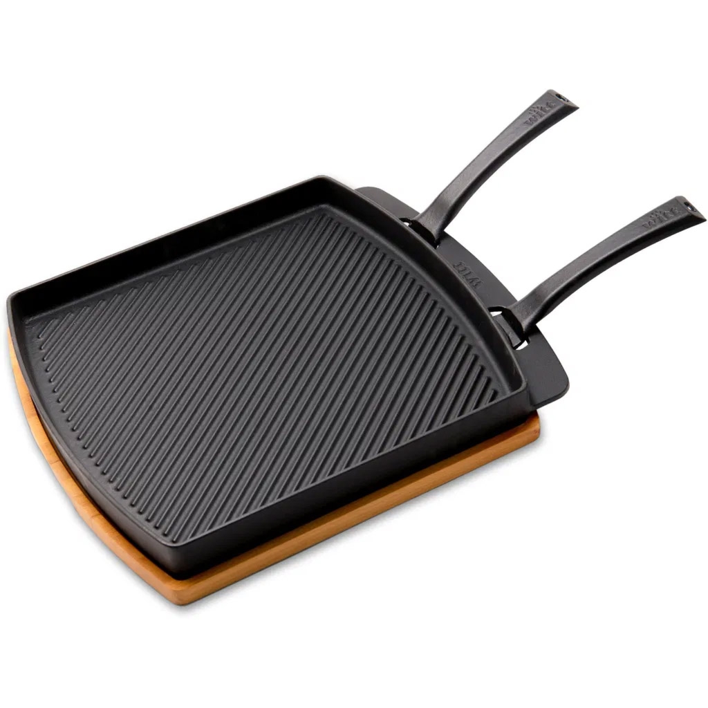 Dwustronna żeliwna płyta grillowa do pieca z drewnianą podstawą Witt Pizza