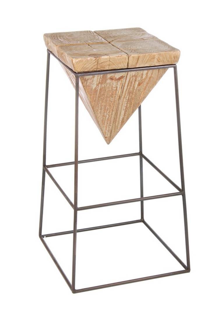 Hoker Prismy czarny 38x38x70cm stal z siedziskiem z drewna FIR Bizzotto