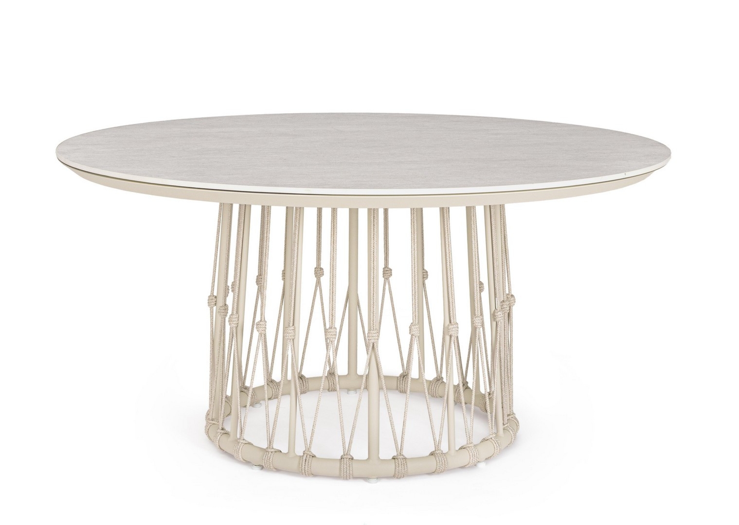 Okrągły stół ogrodowy LANAI piaskowy Ø150 aluminiowy z blatem ze spieku kwarcowego Bizzotto