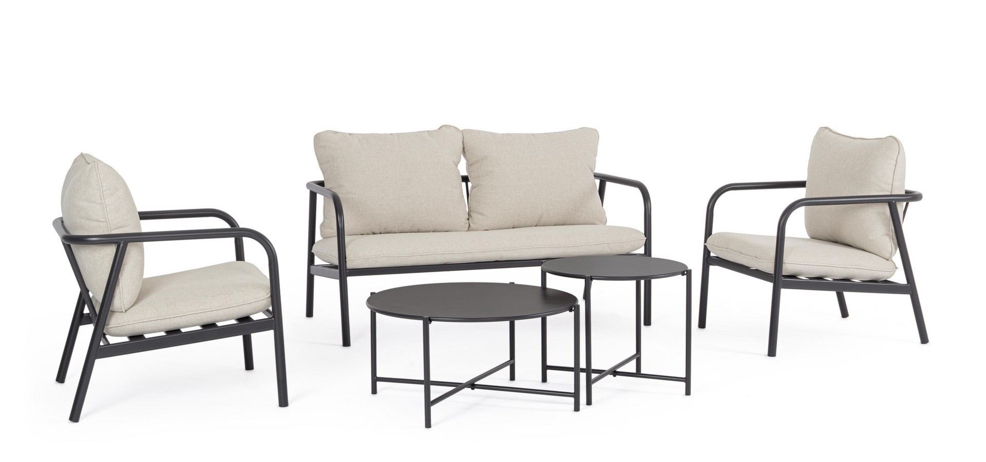Zestaw sofa 2 fotele i stolik OSTUNI antracyt/beż  stalowy Bizzotto