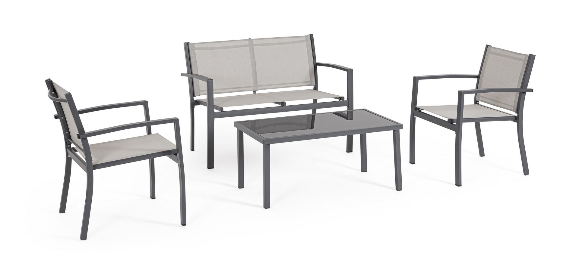 Zestaw sofa 2 fotele i stolik FLORIDA szary stalowy Bizzotto