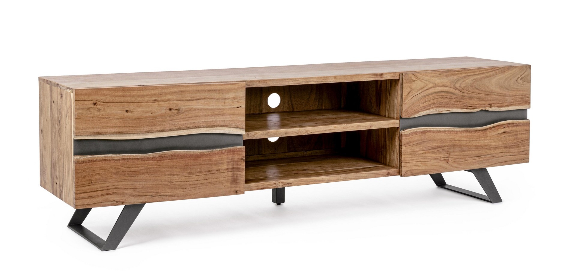 Szafka RTV Aron drewnowe 190x43x56cm akacja, stal, wykończenie PU Bizzotto