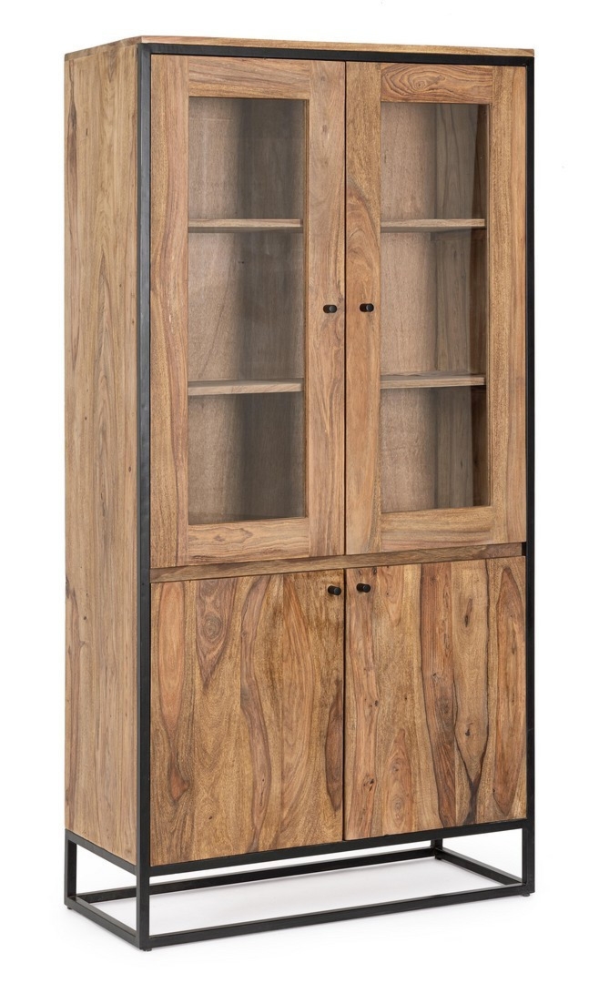 Witryna Nartan brązowa 88x40x180cm drewno sheesham i stal Bizzotto