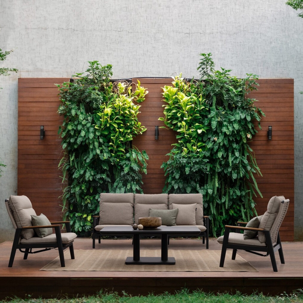 Zestaw MIGUEL antracyt/beż aluminowy z regulacją oparć i stolika Bizzotto