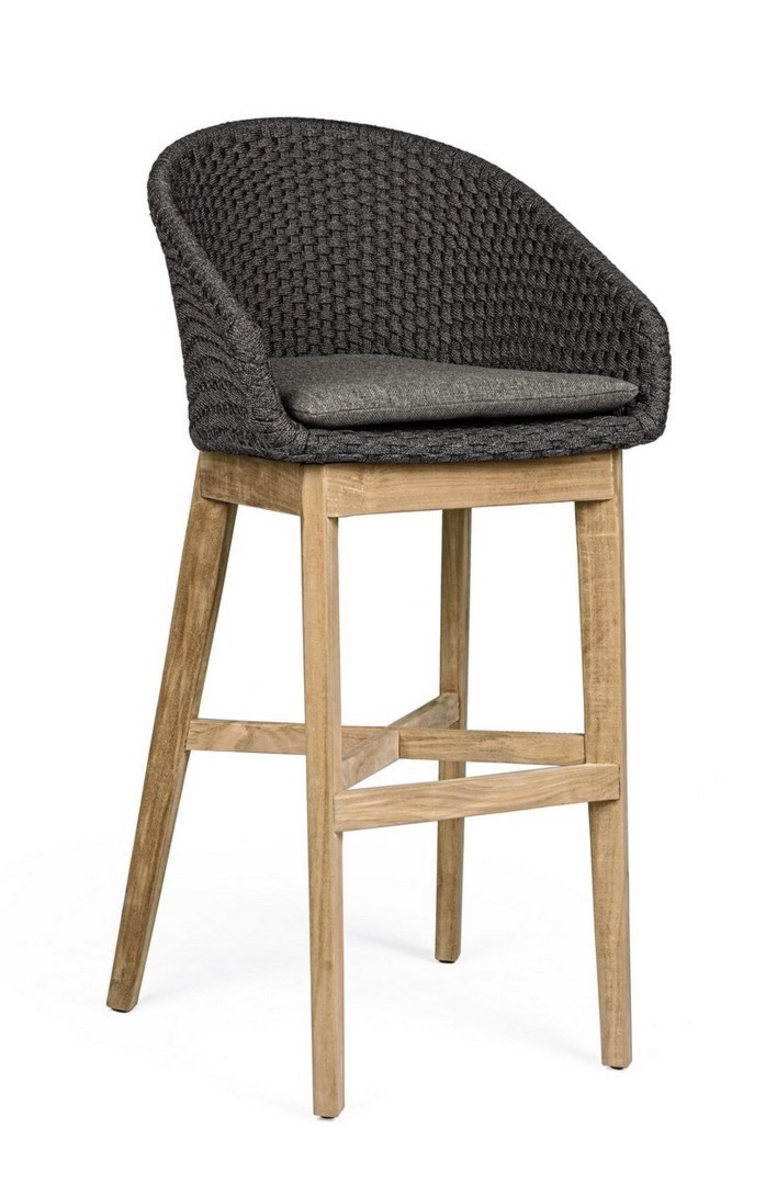 Hoker ogrodowy COACHELLA antracytowy 56x57 z drewna teak z liną olefinową Bizzotto