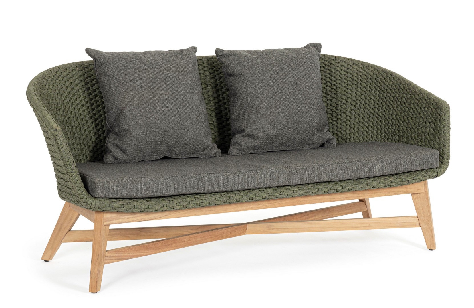 Sofa ogrodowa 2-os COACHELLA zielona 168x78 z drewna teak z liną olefinową Bizzotto