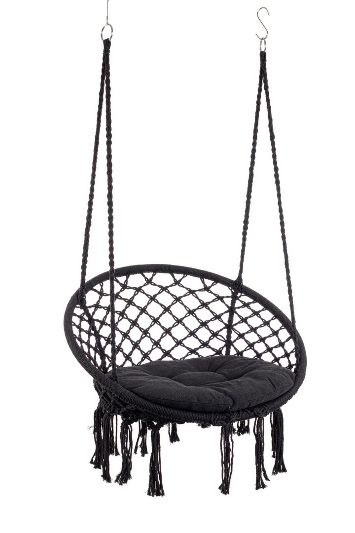 Huśtawka wisząca pleciona Boho JAVIER czarny Ø80 z polibawełny Bizzotto