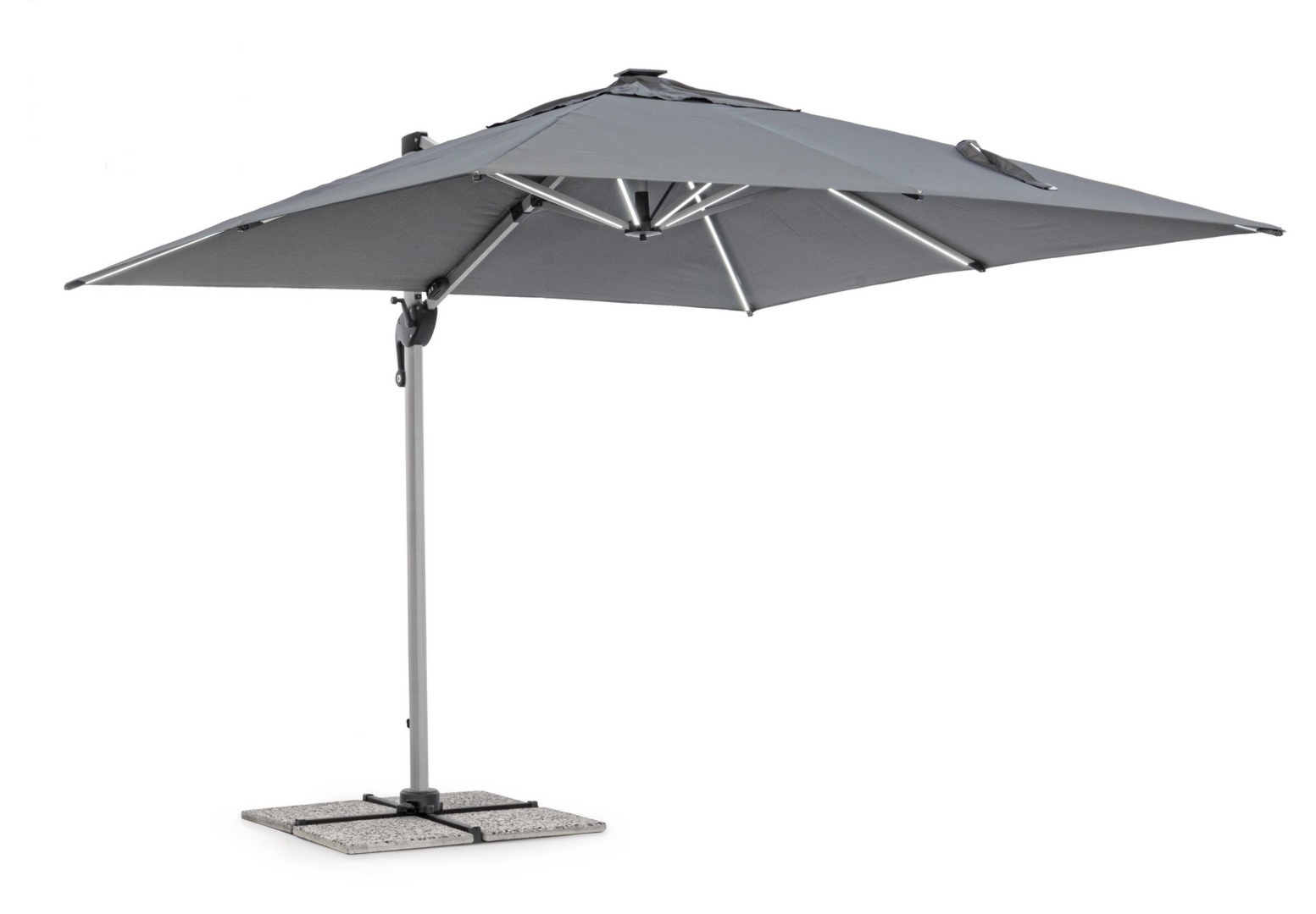 Kwadratowy parasol LED z nogą boczną INES ciemno-szary 300x300 aluminiowy Bizzotto