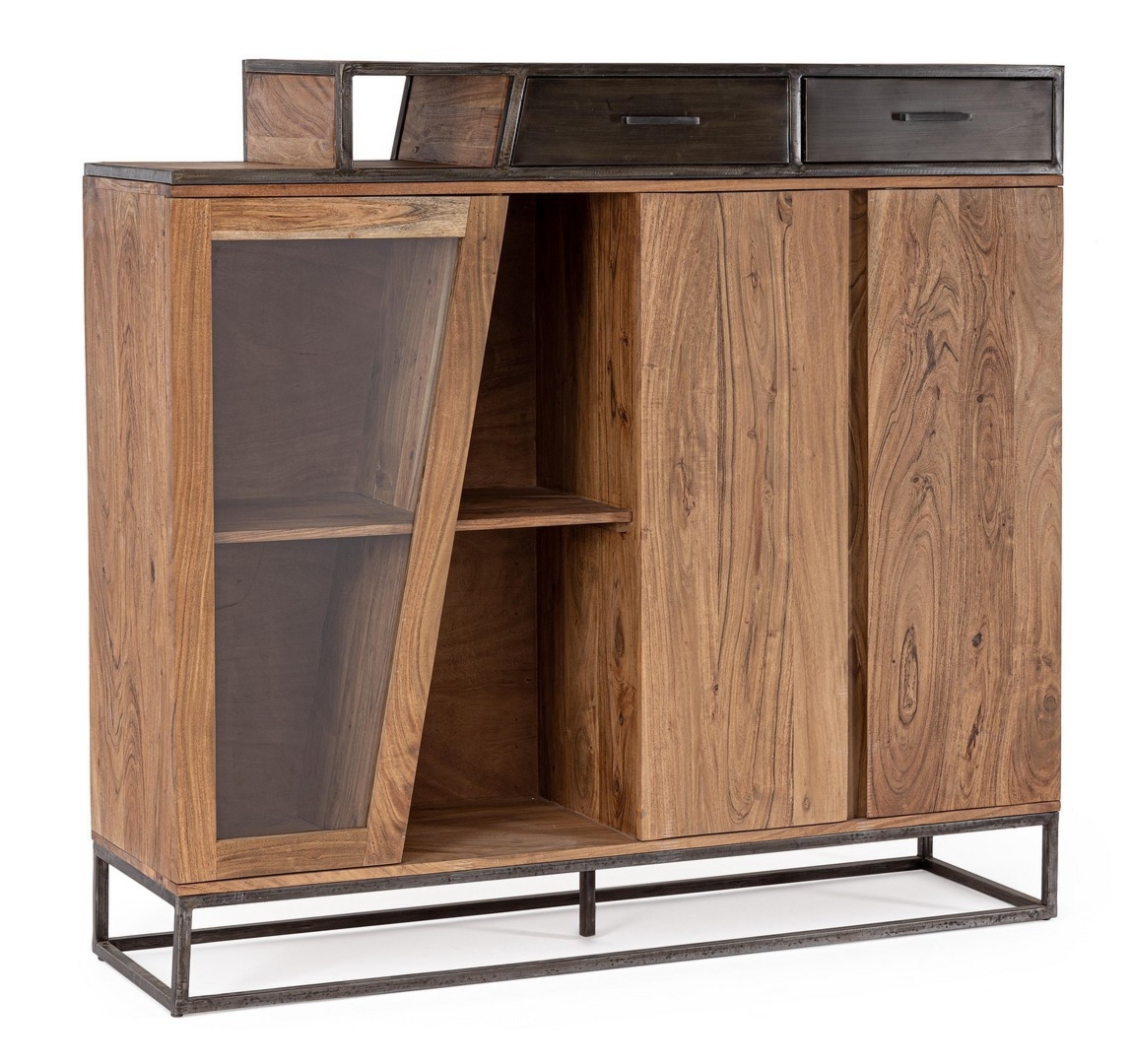 Barek Janak brązowe 145x40x134cm drewno akacjowe i stal Bizzotto