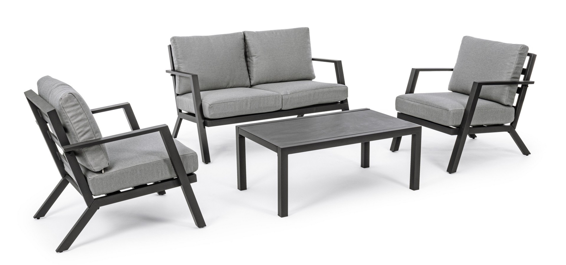 Zestaw sofa 2 fotele i stolik HARLEY antracytowy  aluminowy z poduszką olefinową Bizzotto