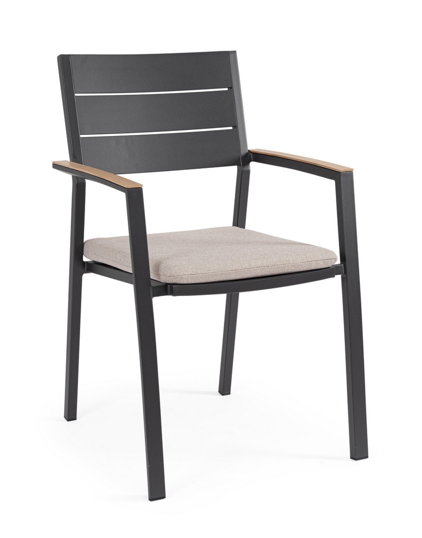 Krzesło ogrodowe ZELMAR antracyt-beż 58.5x55.5 aluminiowe z efektem drewna Bizzotto